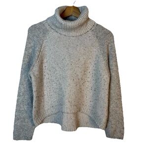 John & Jenn Cropped Turtleneck Sweater Women’s Size S Cream Gray Beige Speckled
